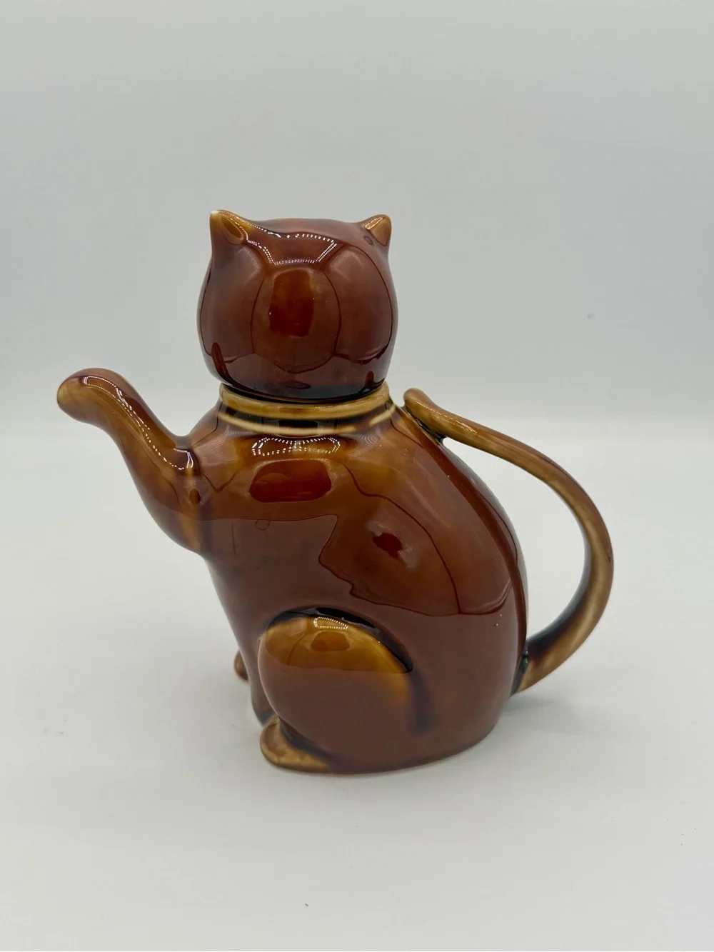 VTG Katoomie Lucky Cat Kitten Brown Glazed Porcelain Teapot Paw Spout China